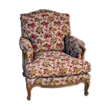 Antique Louis XV style shepherdess armchair in floral flocked fabric