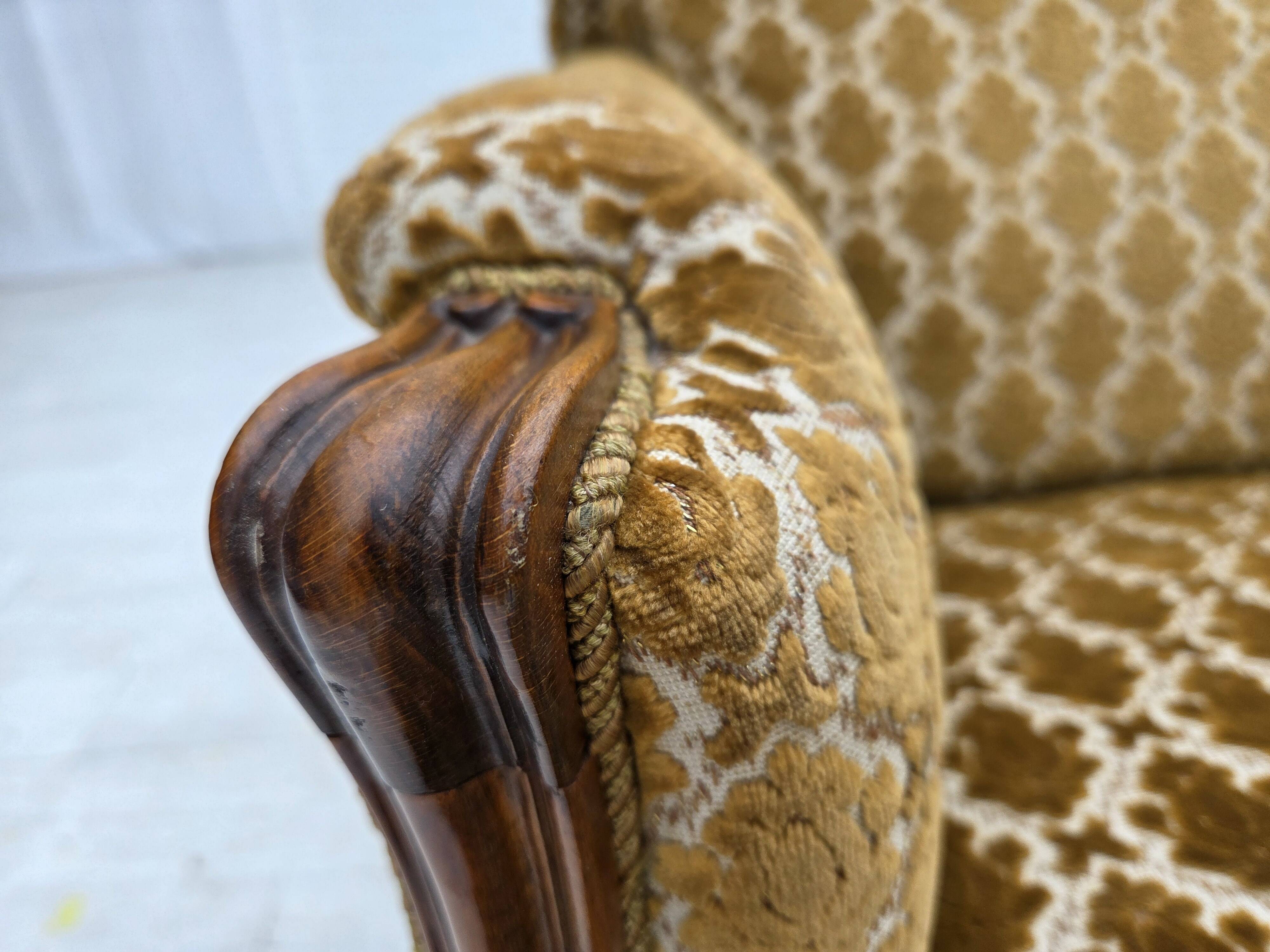 1950s, Danish relax chair, furniture velour, carved ash wood.