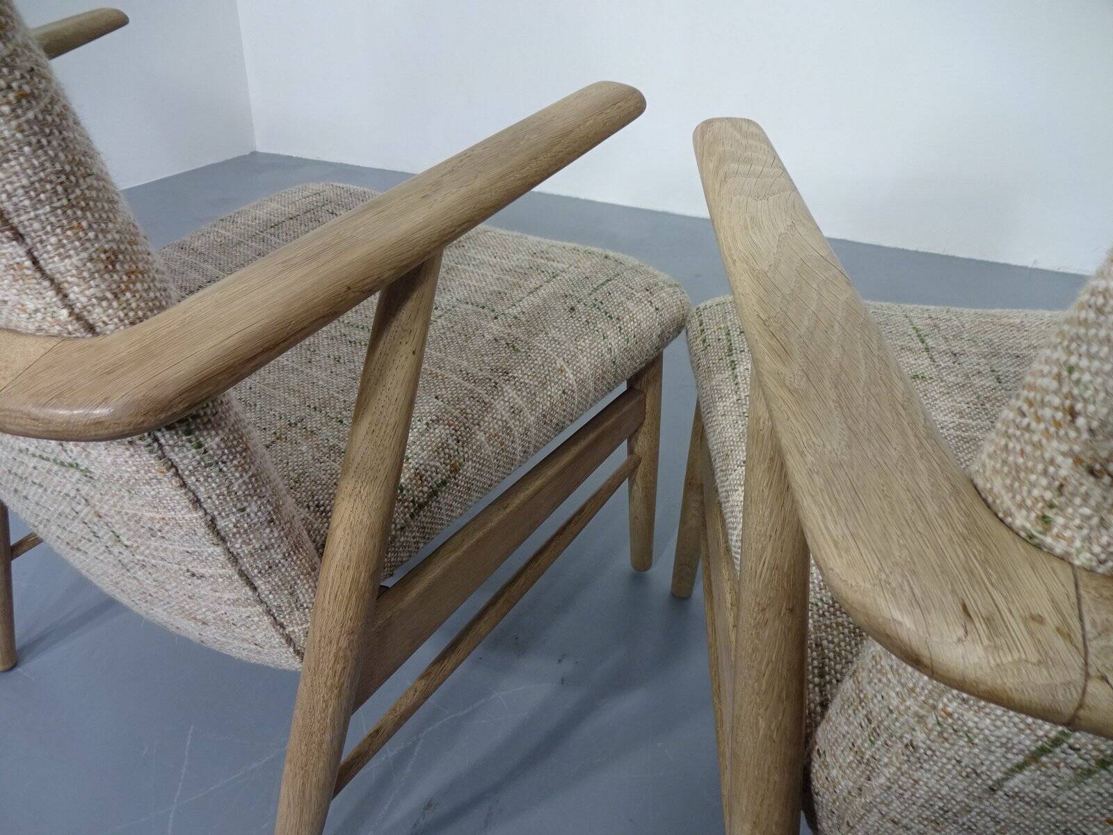Danish Oak & Wool Armchairs, 1960s, Set of 2