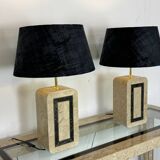Table lamps in travertine and brass, Regency style, Maitland Smith, 1980.