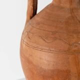 Vintage terracotta amphora vase from the early 19th century, handmade Italian jug with two handles.