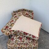 Antique Louis XV style shepherdess armchair in floral flocked fabric