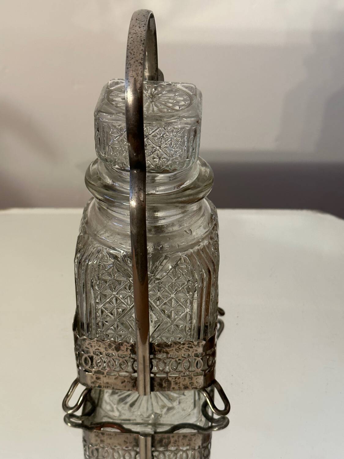 Pot - vintage pickle jar from the 70s - silver metal and cut glass