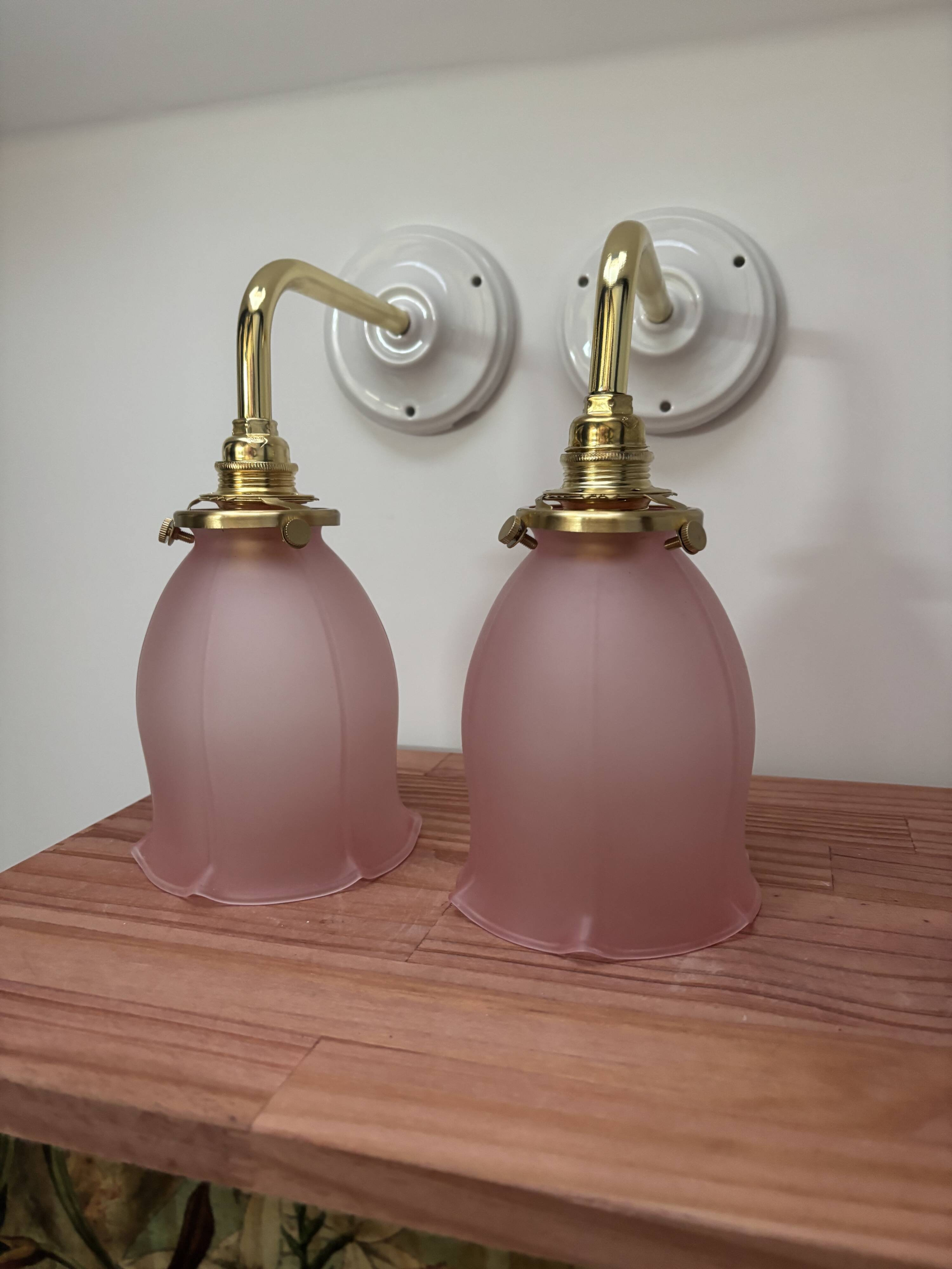 Pair of pink tulip wall sconces