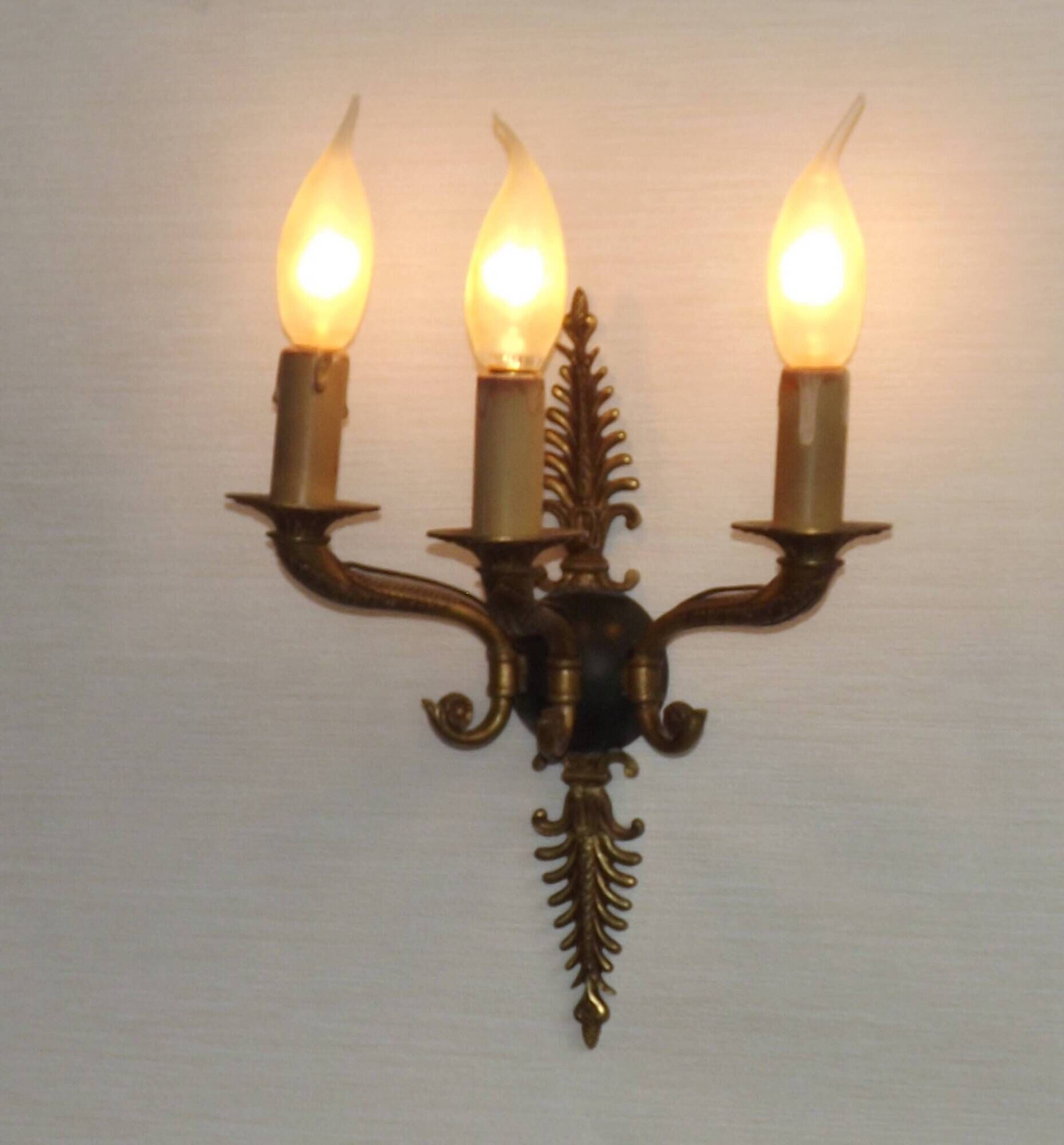 Set of 3 Bronze French Empire Style Triple Light Wall Sconces Neoclassical