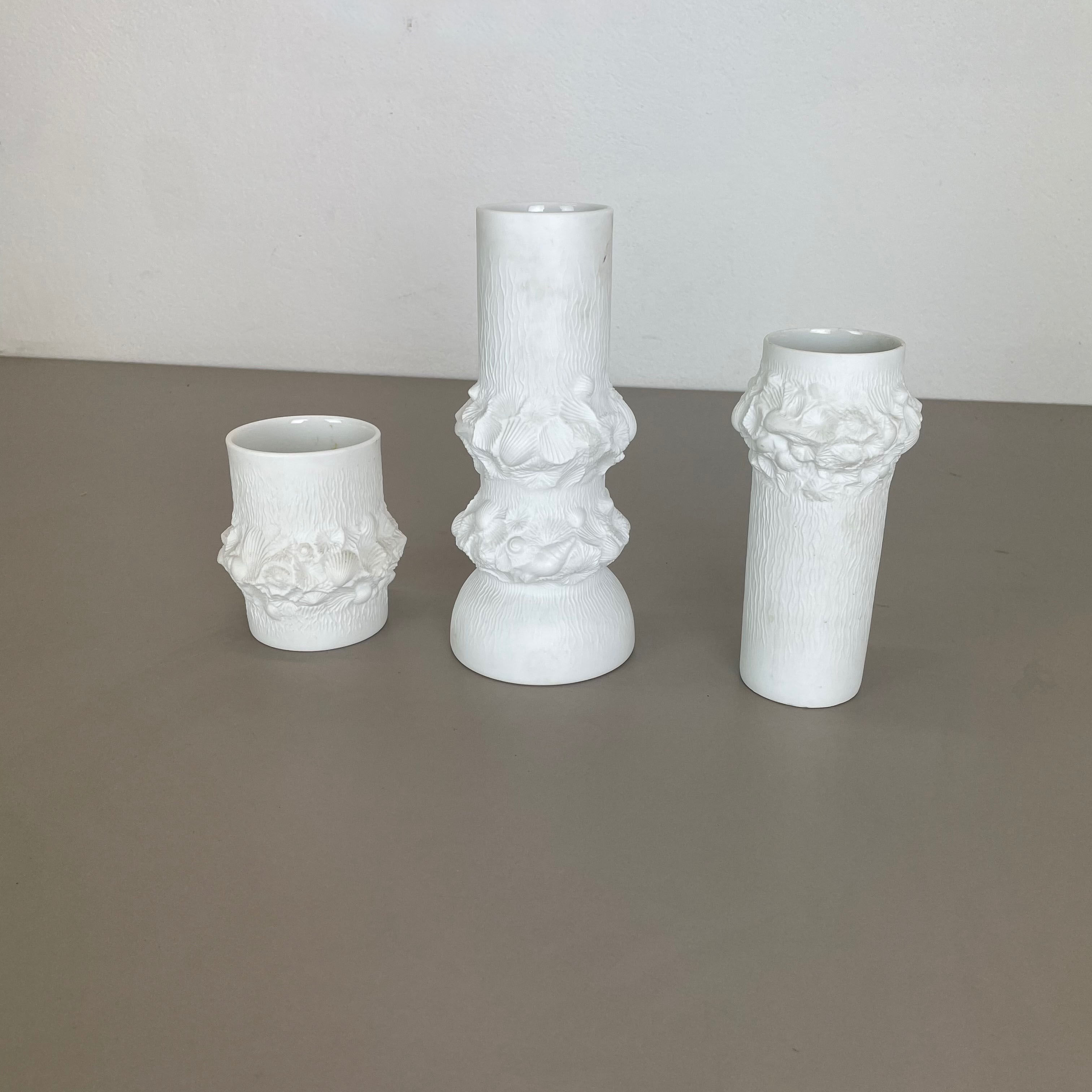 Set of 3 Original OP Art Biscuit Porcelain Vases by AK Kaiser, Germany, 1970s