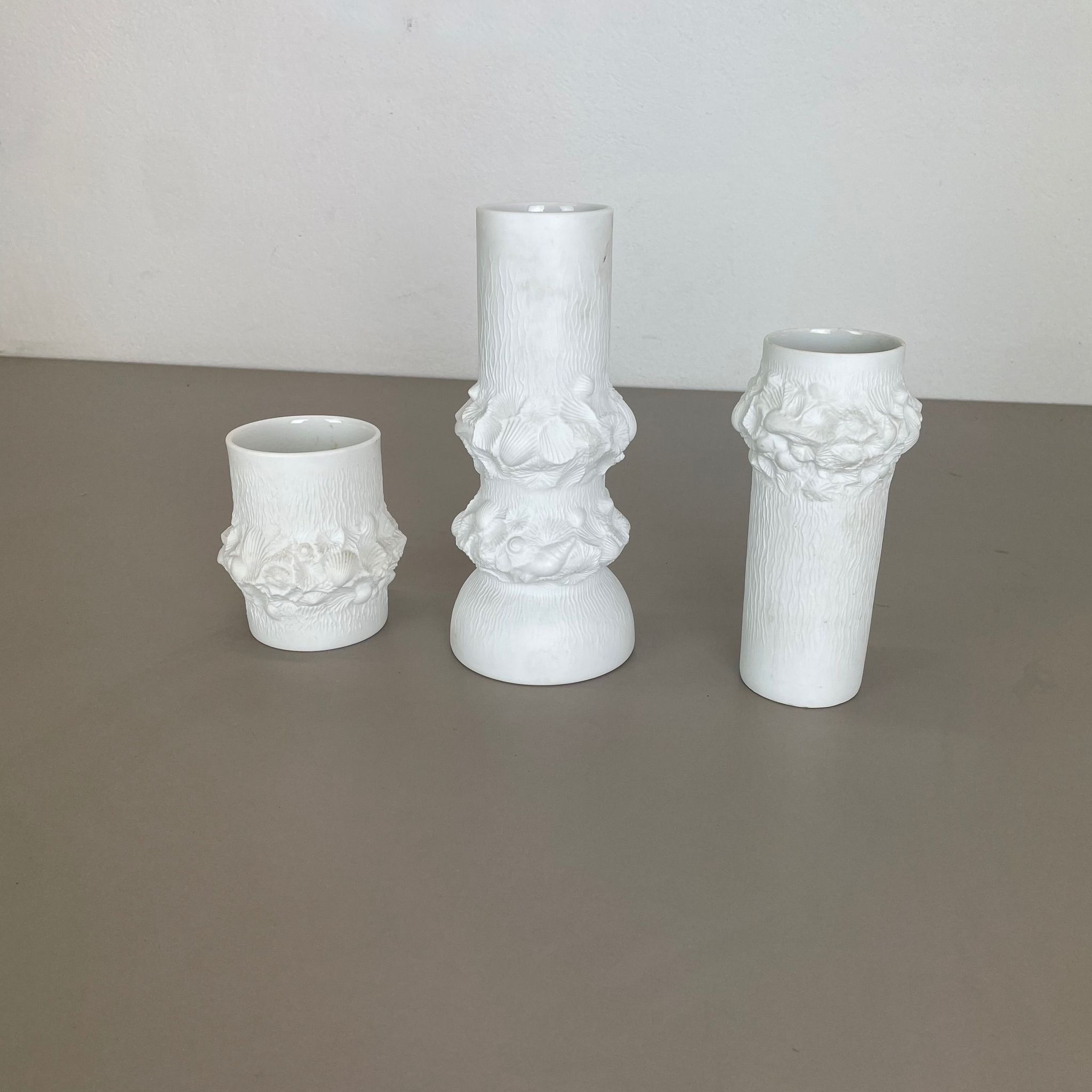Set of 3 Original OP Art Biscuit Porcelain Vases by AK Kaiser, Germany, 1970s