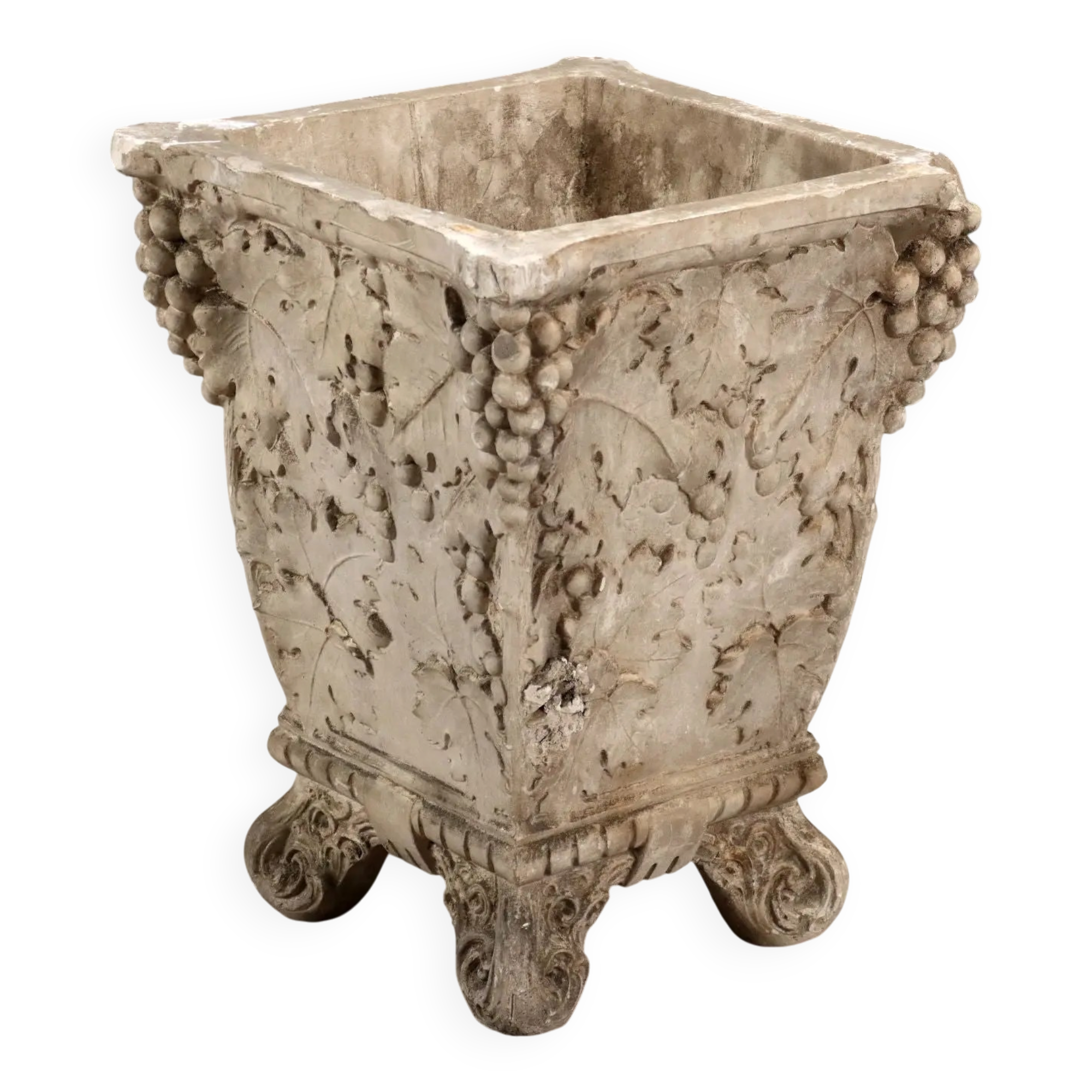 Antique plaster vase decorated with bunches of grapes, Italy, 19th century.