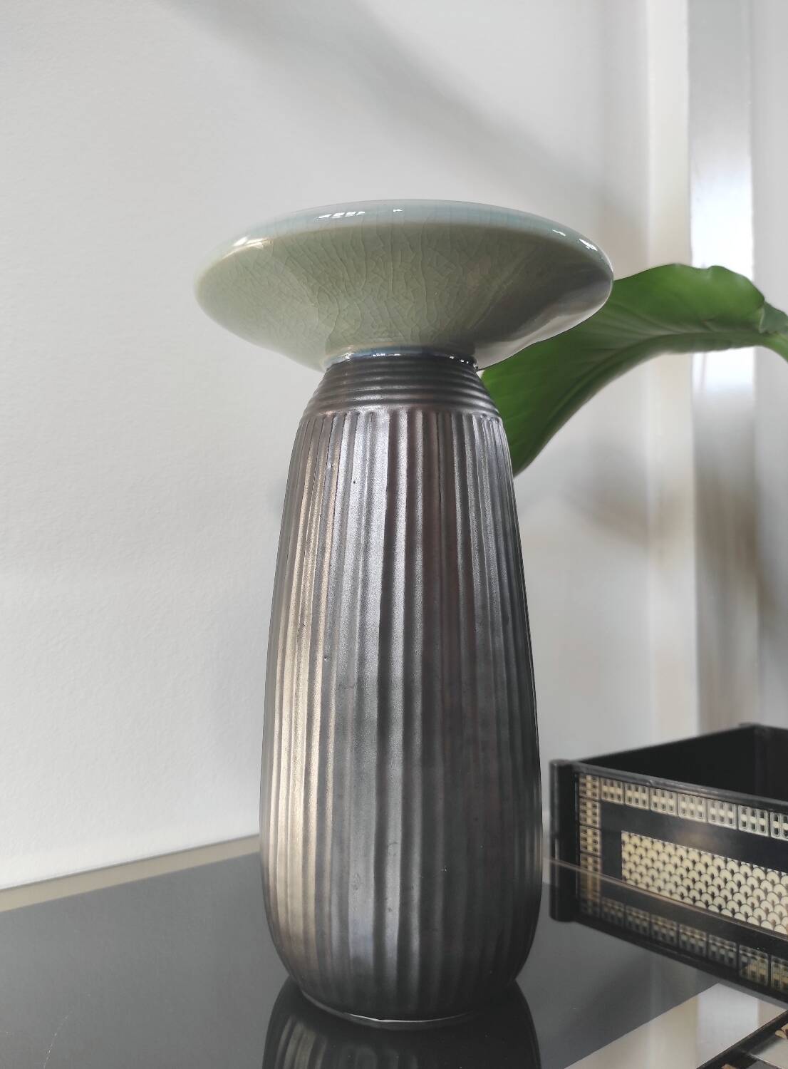 Vintage architectural vase in two-tone ceramic
