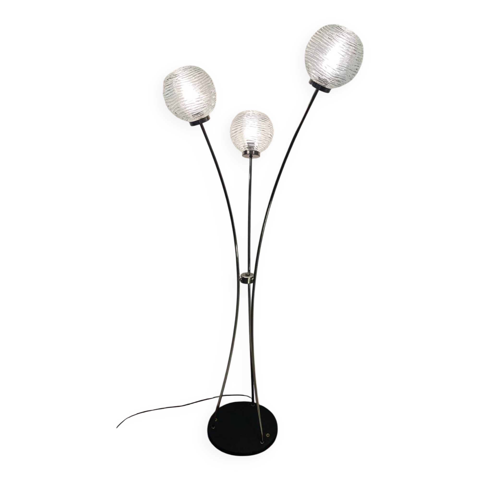 Lampadaire métal socle fonte 3 globes année 80