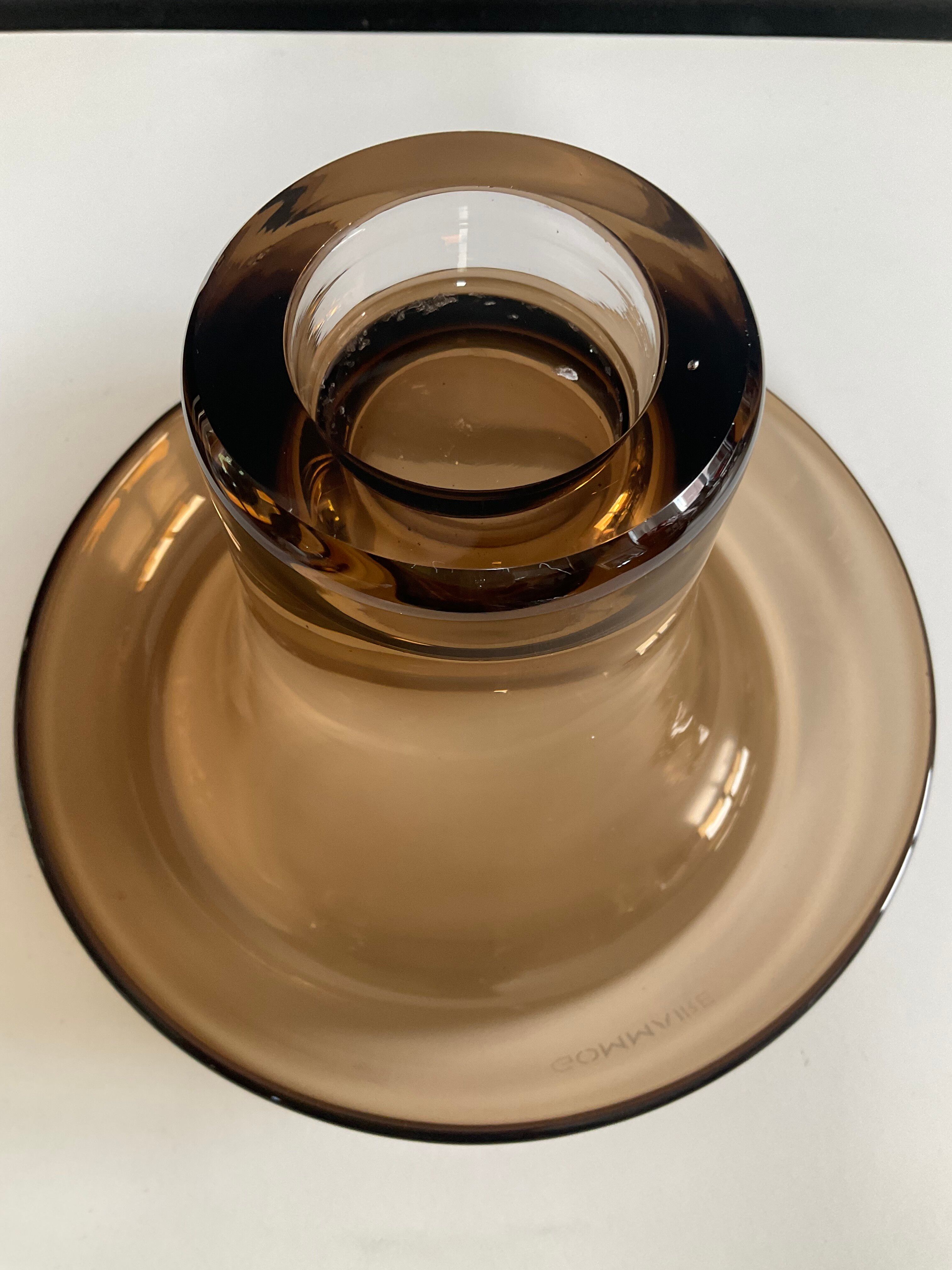 Vintage Gommaire mushroom vase in smoked glass