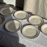 Set consisting of 6 beige flat plates with a blue rim + 3 deep plates.