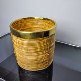 Rattan and brass book basket, Italy, 1970