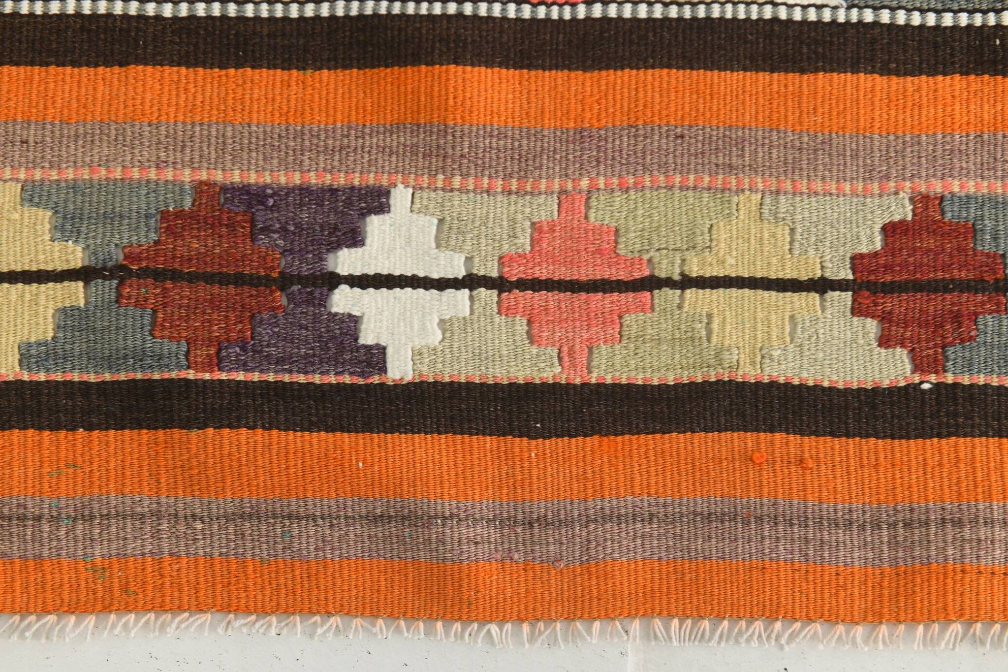 Pink & Brown Turkish Vintage Kilim Runner Rug, 77x387Cm
