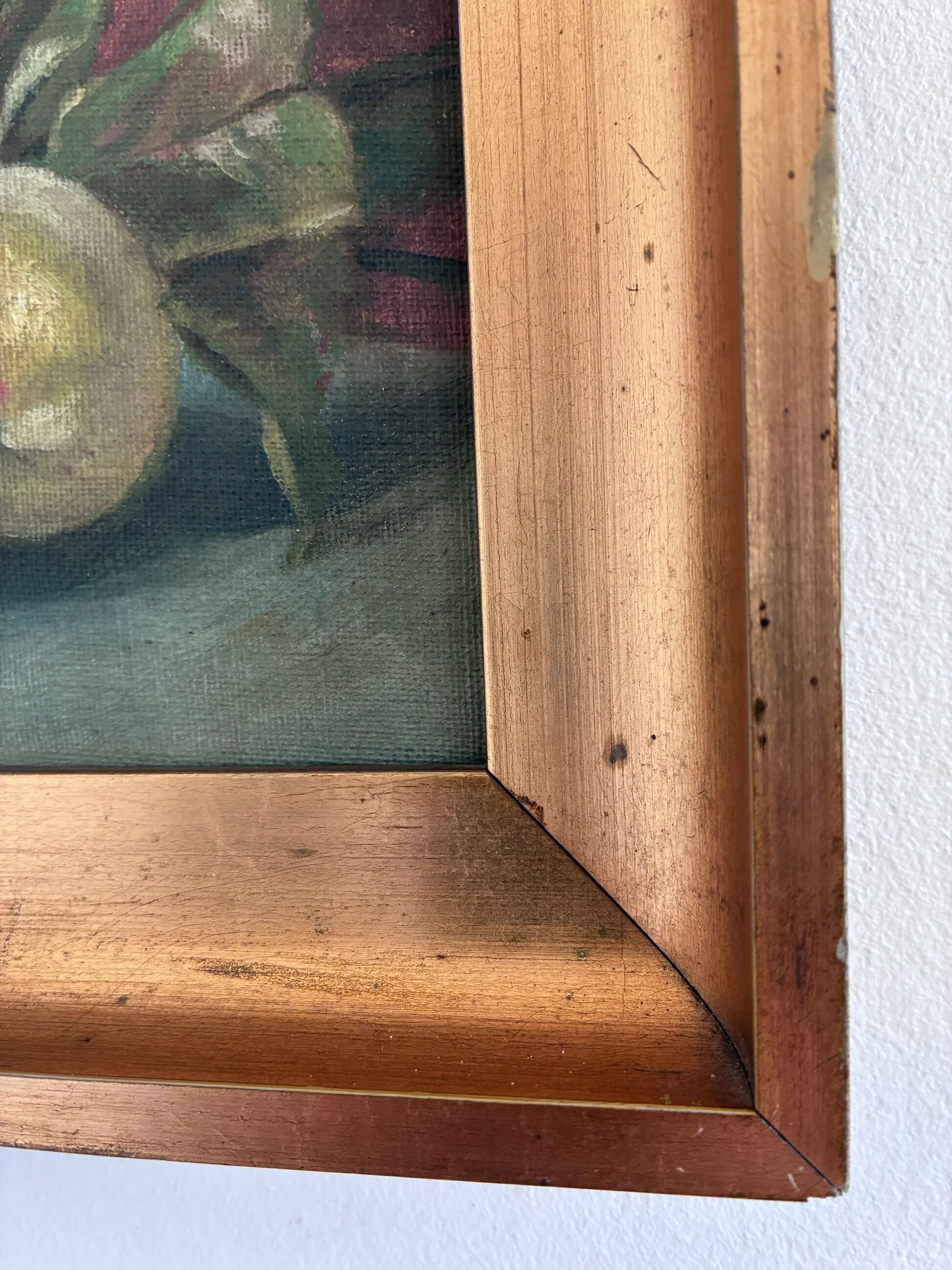 Antique original still life oil painting, fruit kitchen art