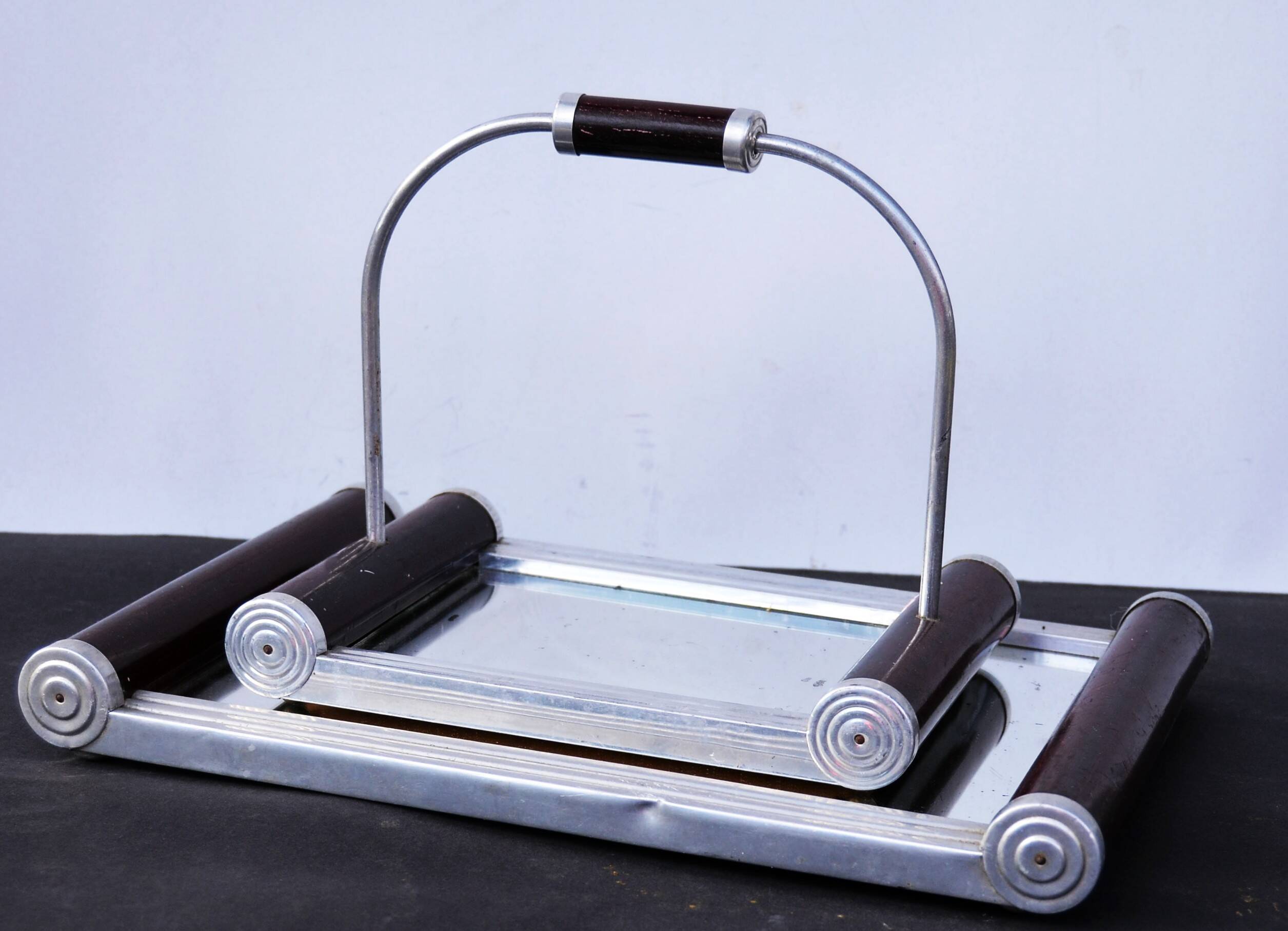 Lot of 2 Art Deco French Serving Mirror Tray