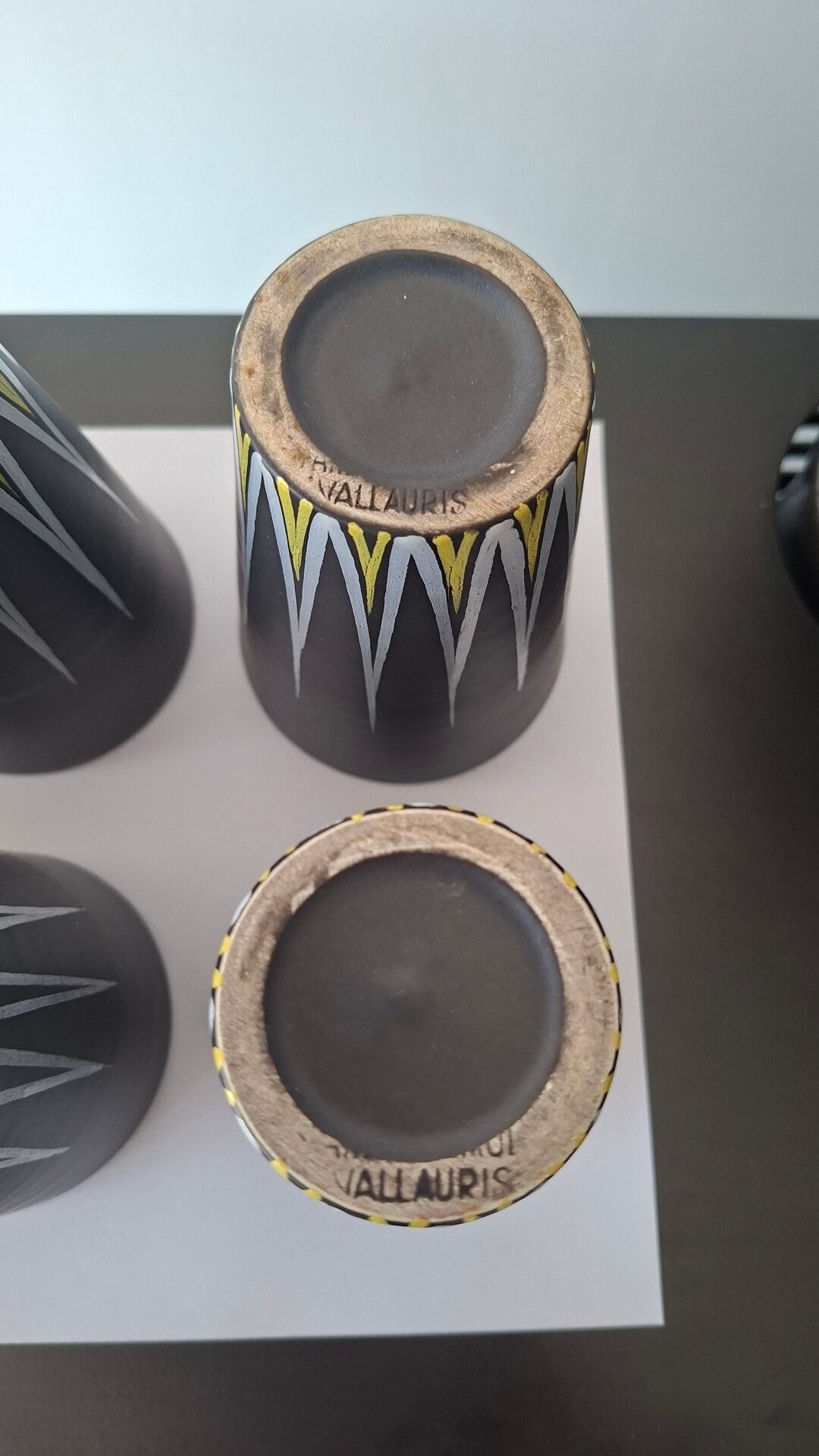 Six Orange and Black Ceramic Vases Vallauris André Baud