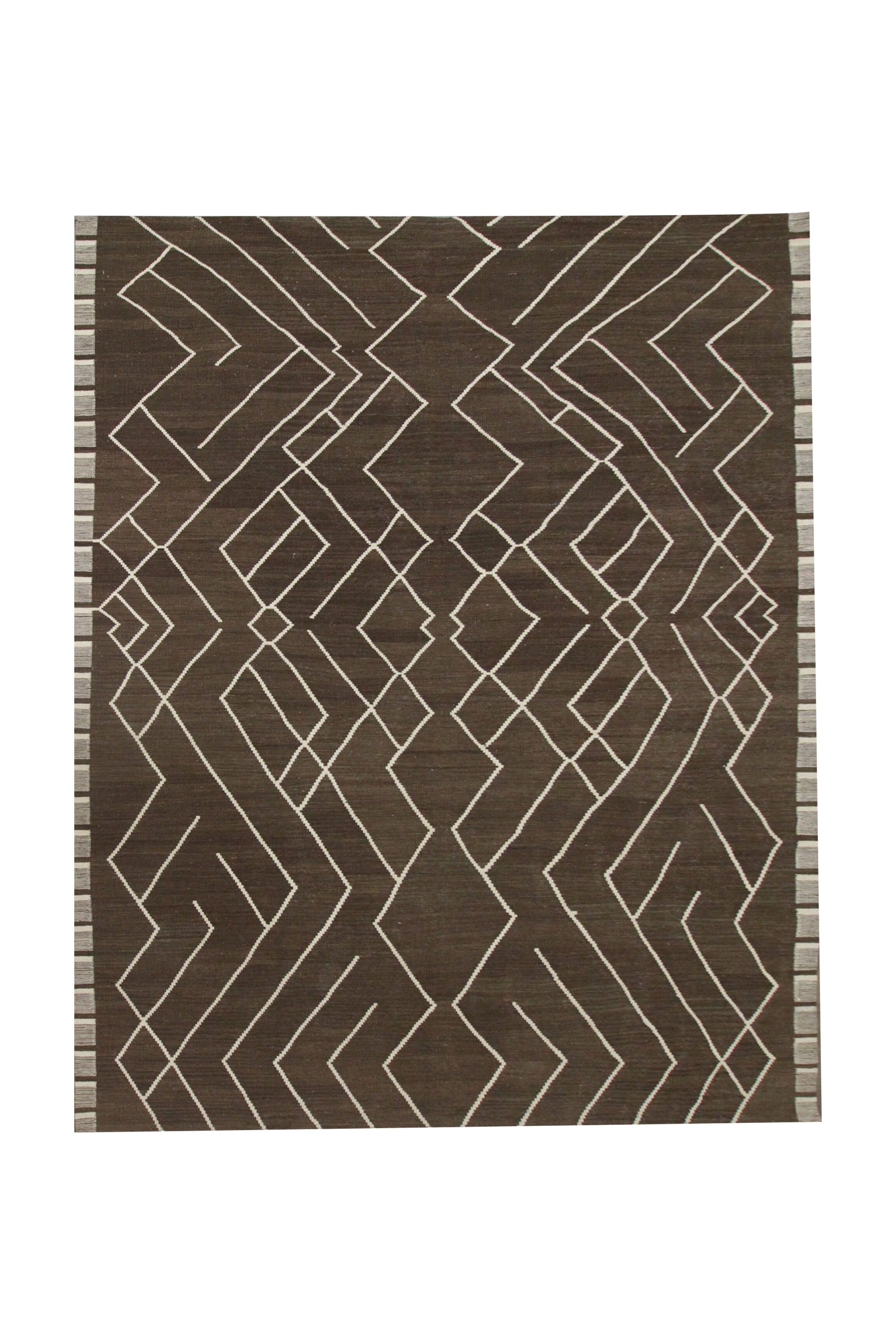 Brown cream wool kilim handmade flatwoven contemporary area rug- 218x301