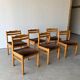 Set of 6 beech frame chairs in vintage 70s Scandinavian style.