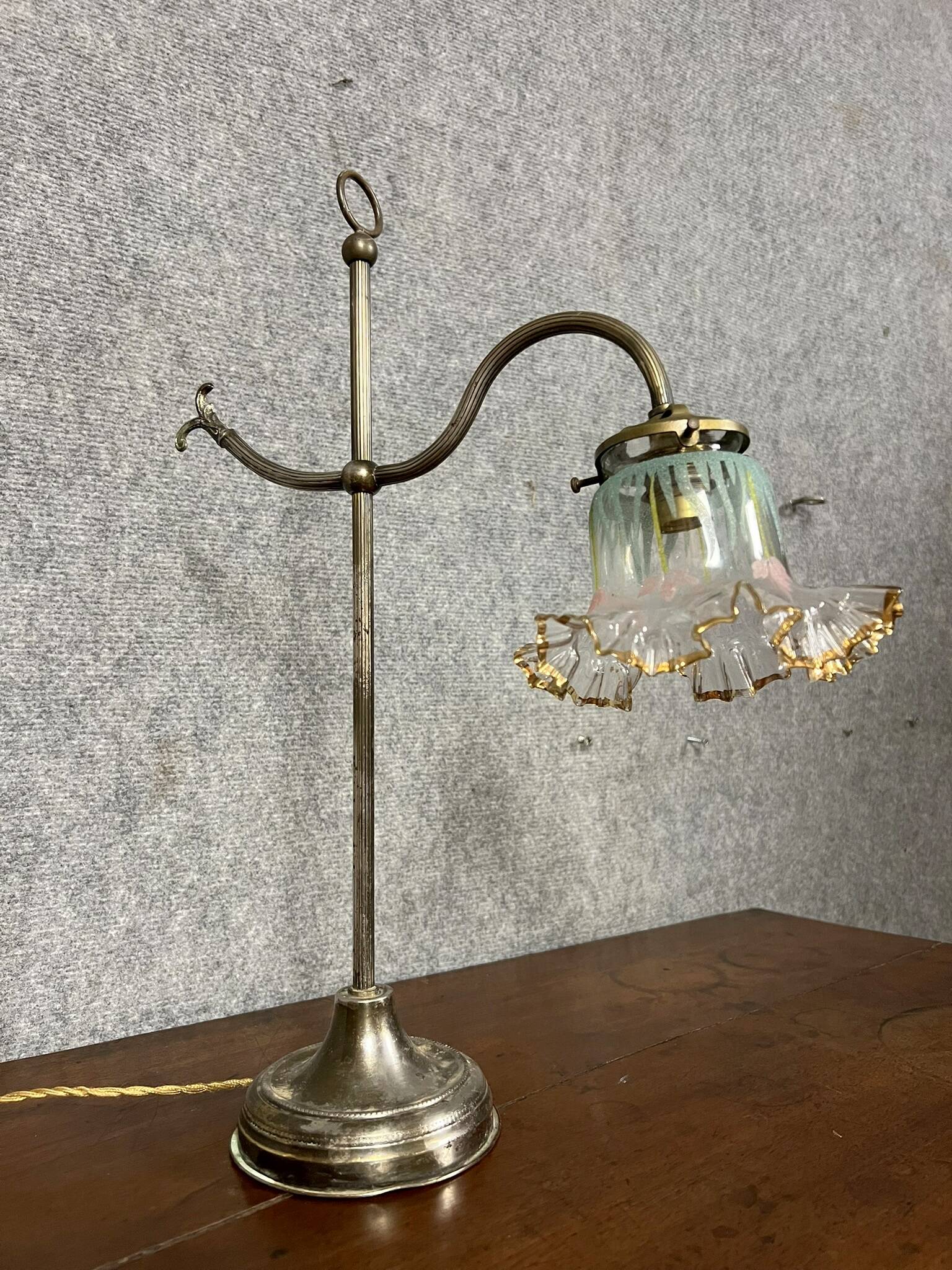 1900s desk lamp in silver-plated bronze and metal
