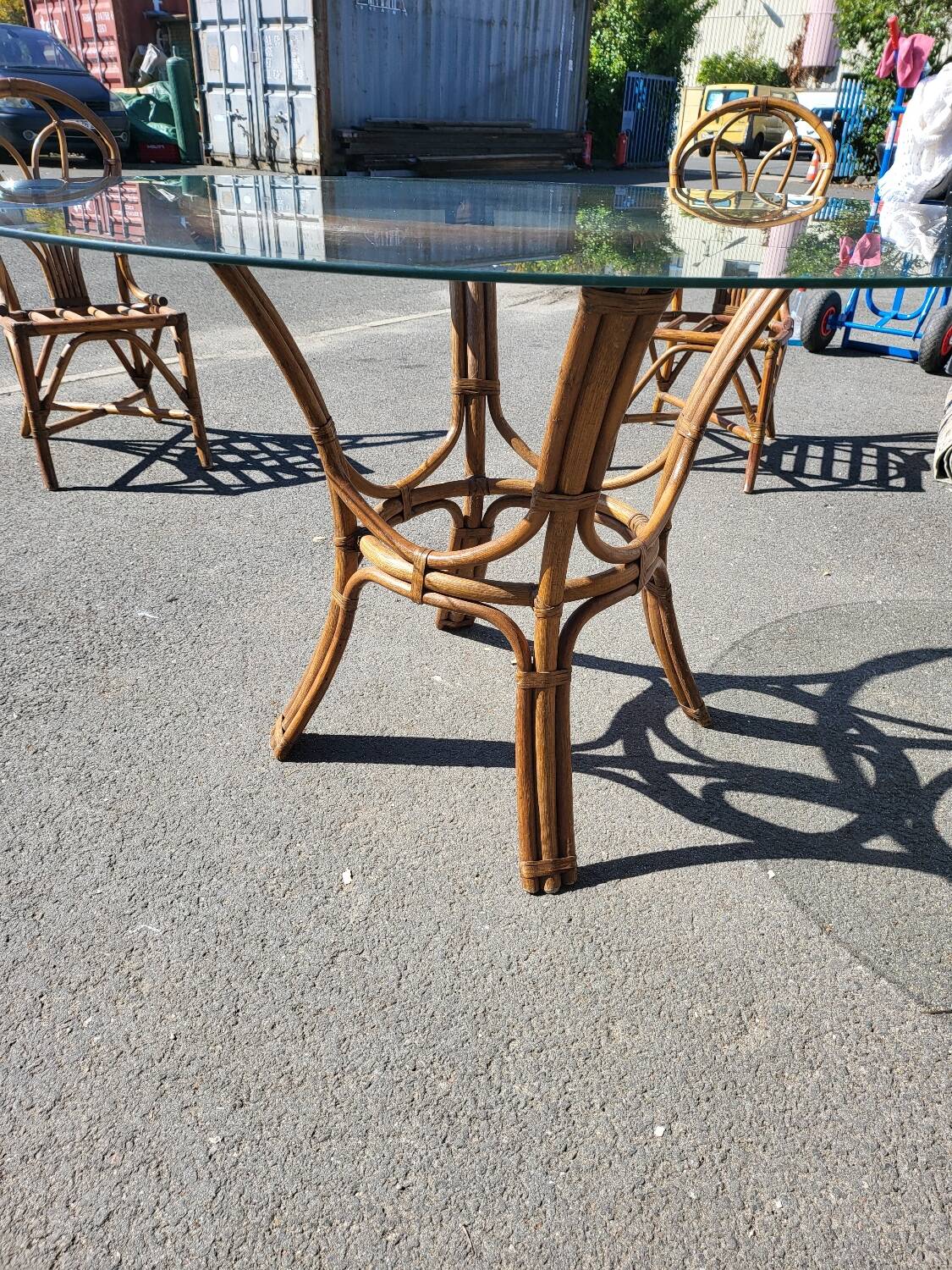 Vintage rattan and glass set - round table + 4 chairs