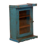 Vitrine murale art déco en teck birman patine bleue d'origine