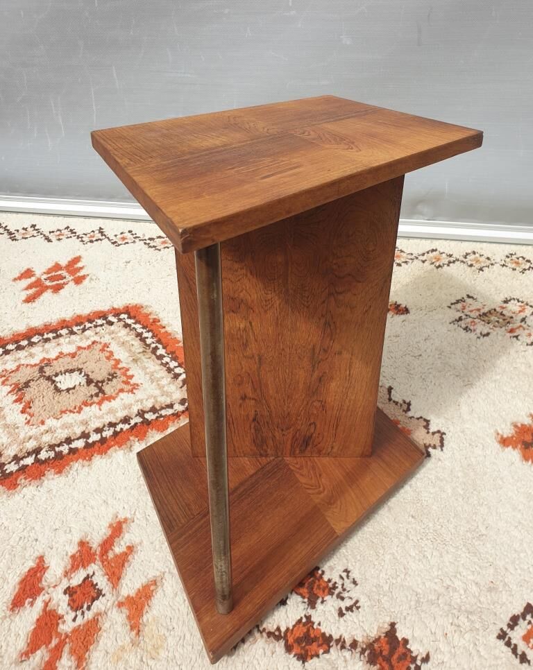 Modernist side table Art Deco Walnut and chromed steel