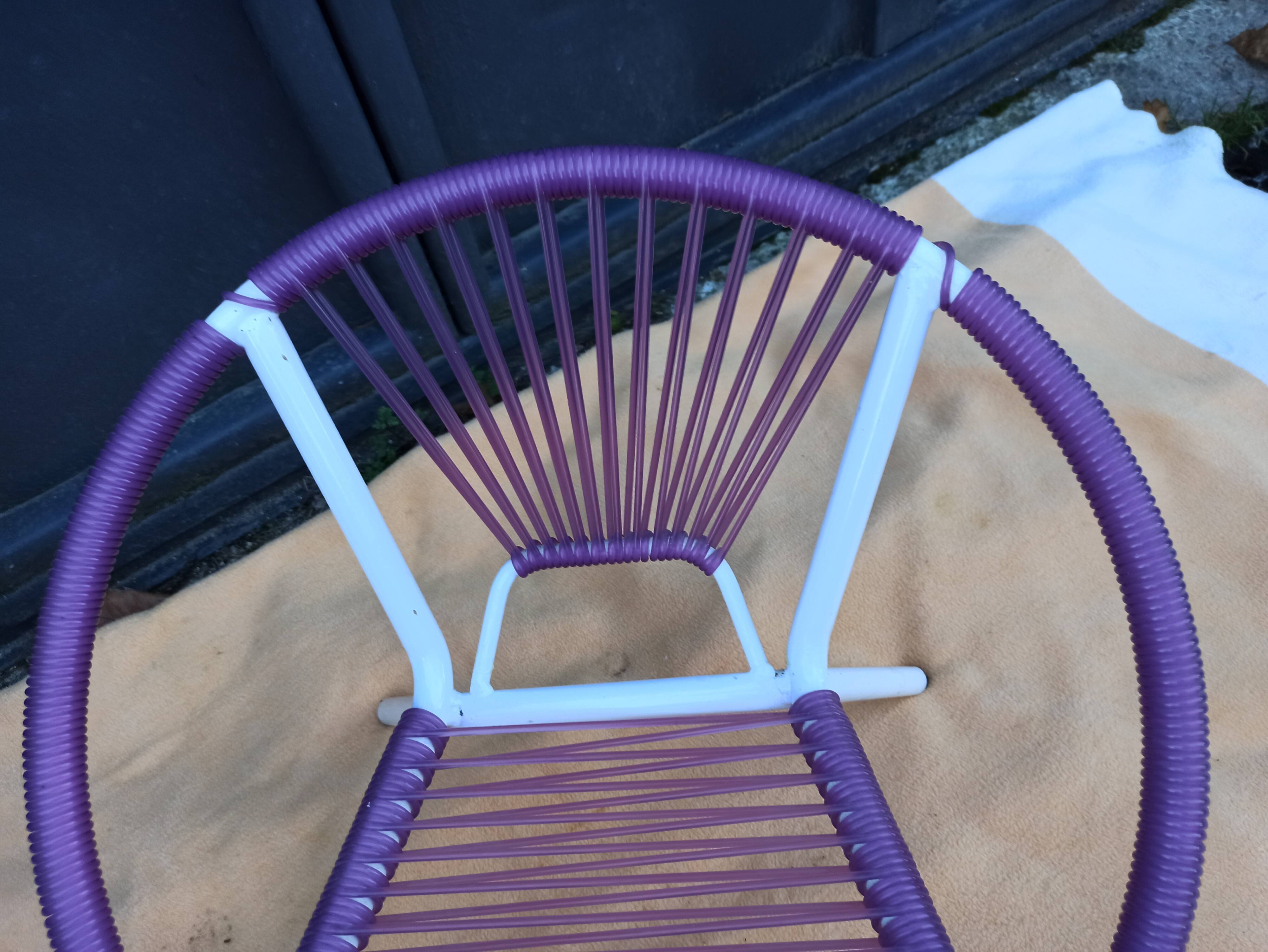 Children's armchair scoubidou purple white tube