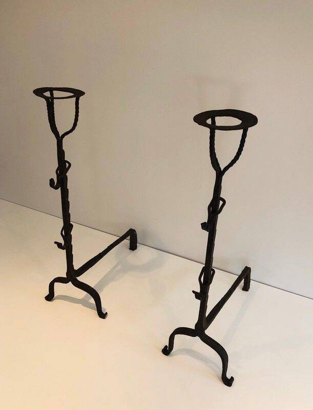 Pair of wrought iron fire tongs