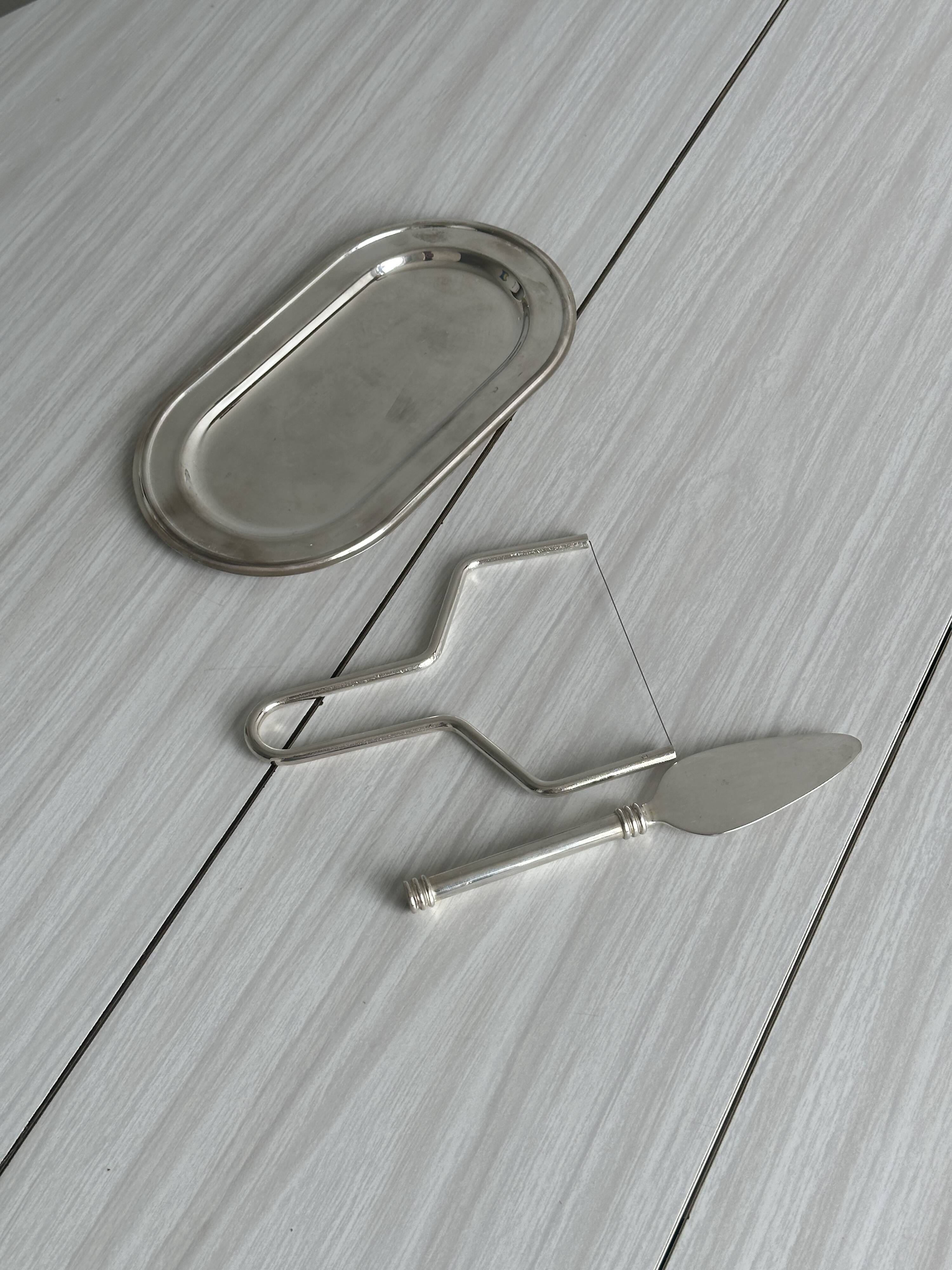 Foie gras set in shiny silver metal