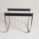 Magazine holder chrome metal and wood 70s