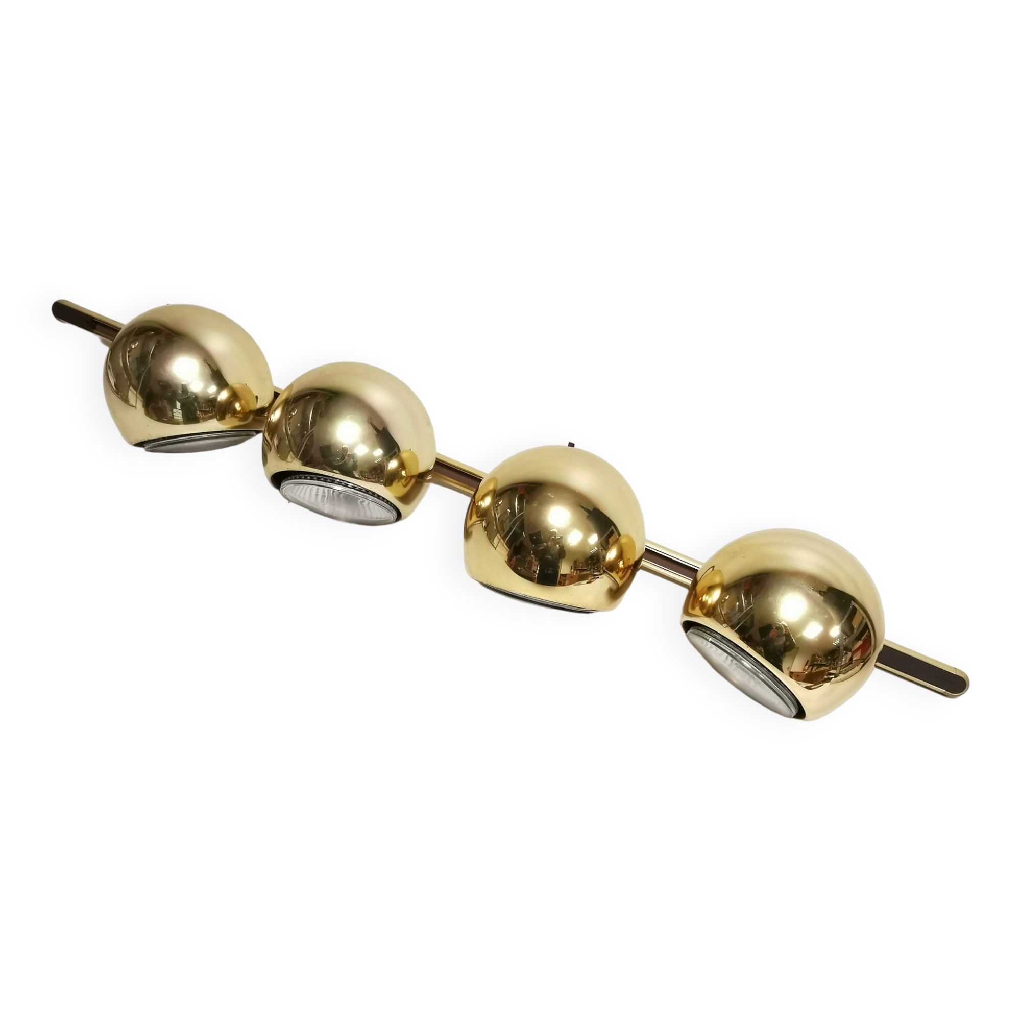 4 large golden ball spots, space age 60 70's. concord wall light on rails
