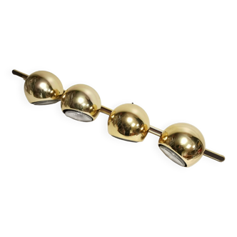 4 large golden ball spots, space age 60 70's. concord wall light on rails