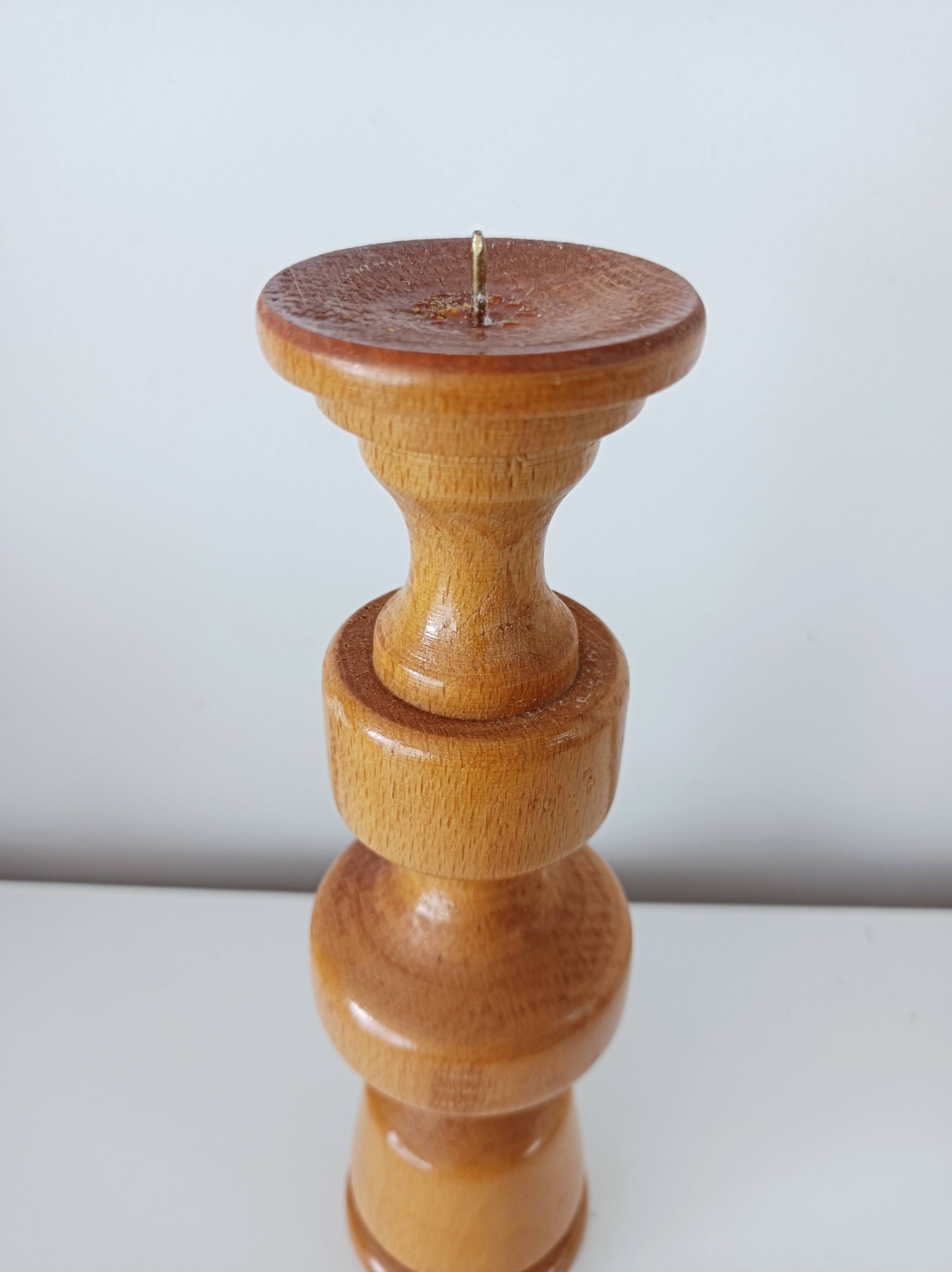 Set of 4 Scandinavian turned wooden candle holders