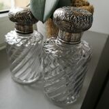 Lot of 2 crystal bottles model bamboo solid silver cap