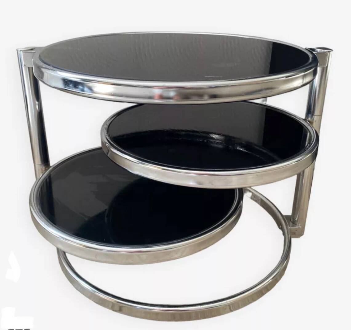 Vintage Leitmotiv Swivel coffee table in chromed metal and glass, Netherlands 1970-1980