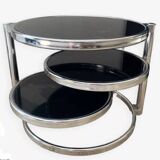 Vintage Leitmotiv Swivel coffee table in chromed metal and glass, Netherlands 1970-1980