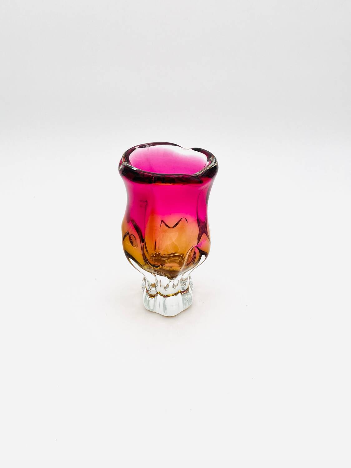 Vase - Sommerso - Josef Hospodka in fuchsia and amber yellow crystal