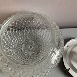 Pair of large and small round sconces in cut glass with ceramic support for the bulb
