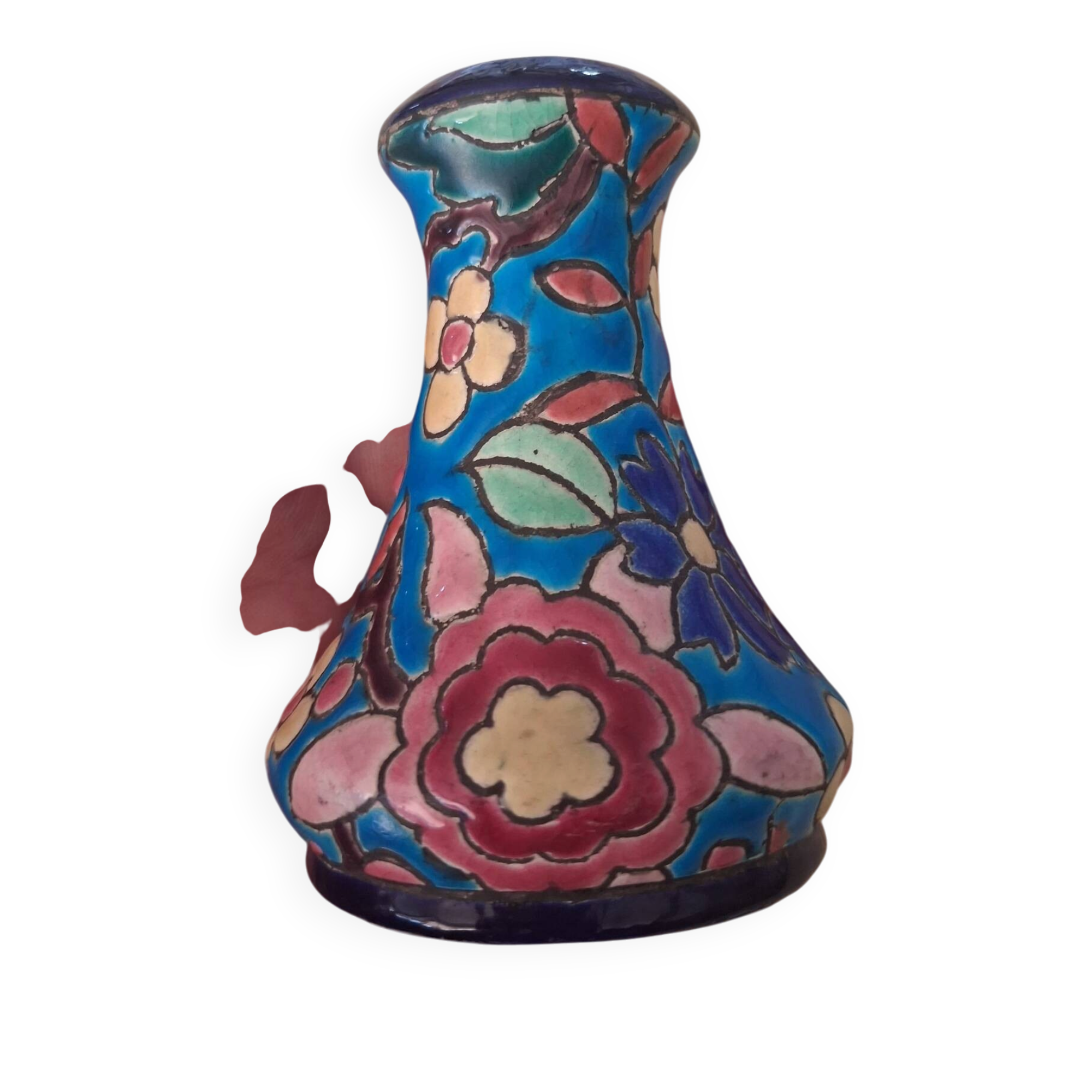 Vase miniature soliflore en Émaux de Longwy — Décor floral peint à la