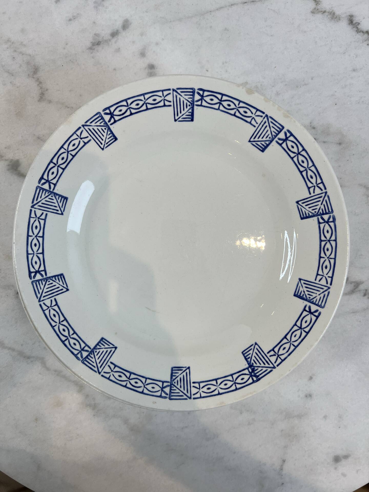 Gien earthenware plate - Lorris collection - blue geometric pattern