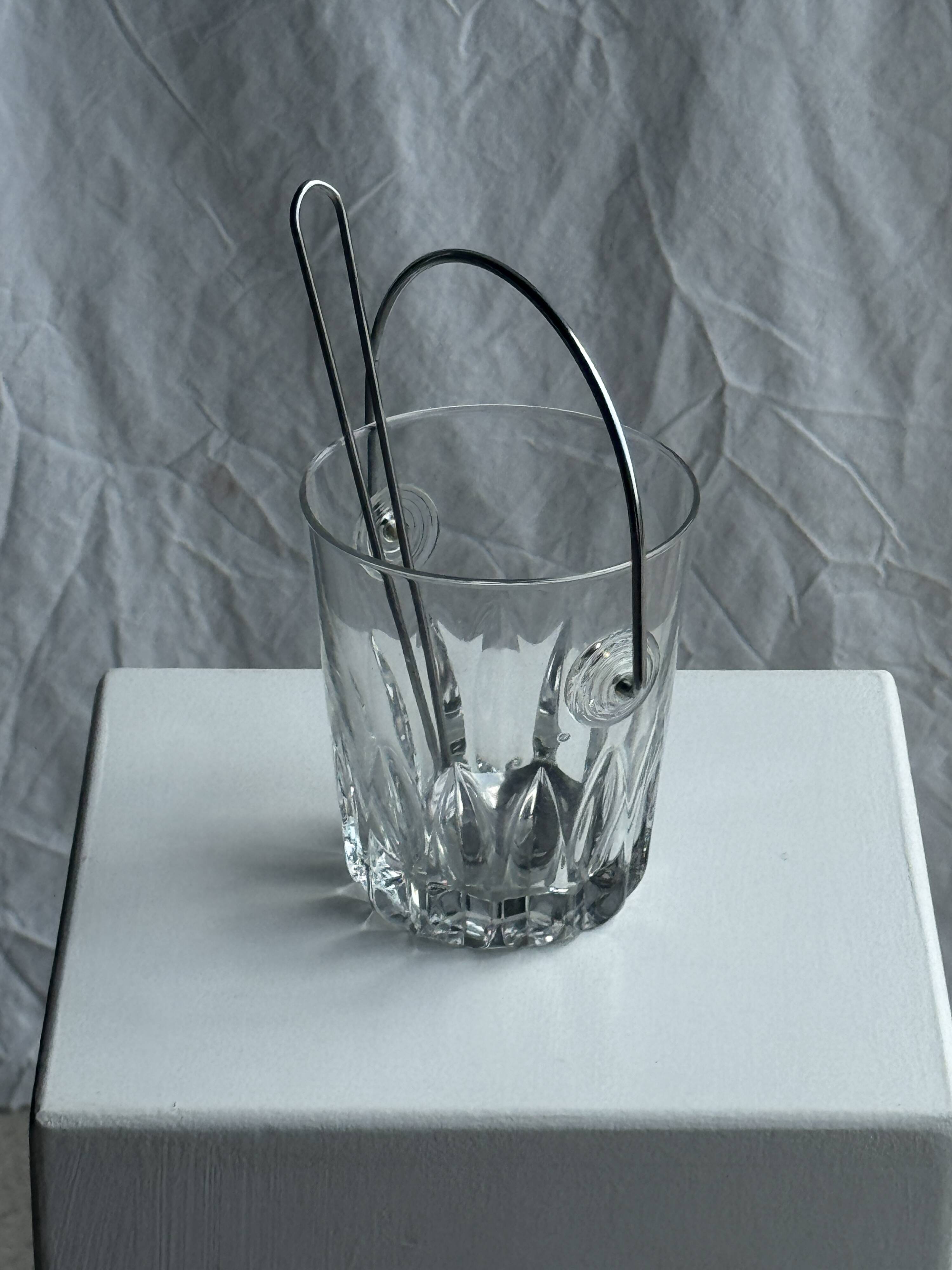 Small glass ice bucket with ladle H13.5