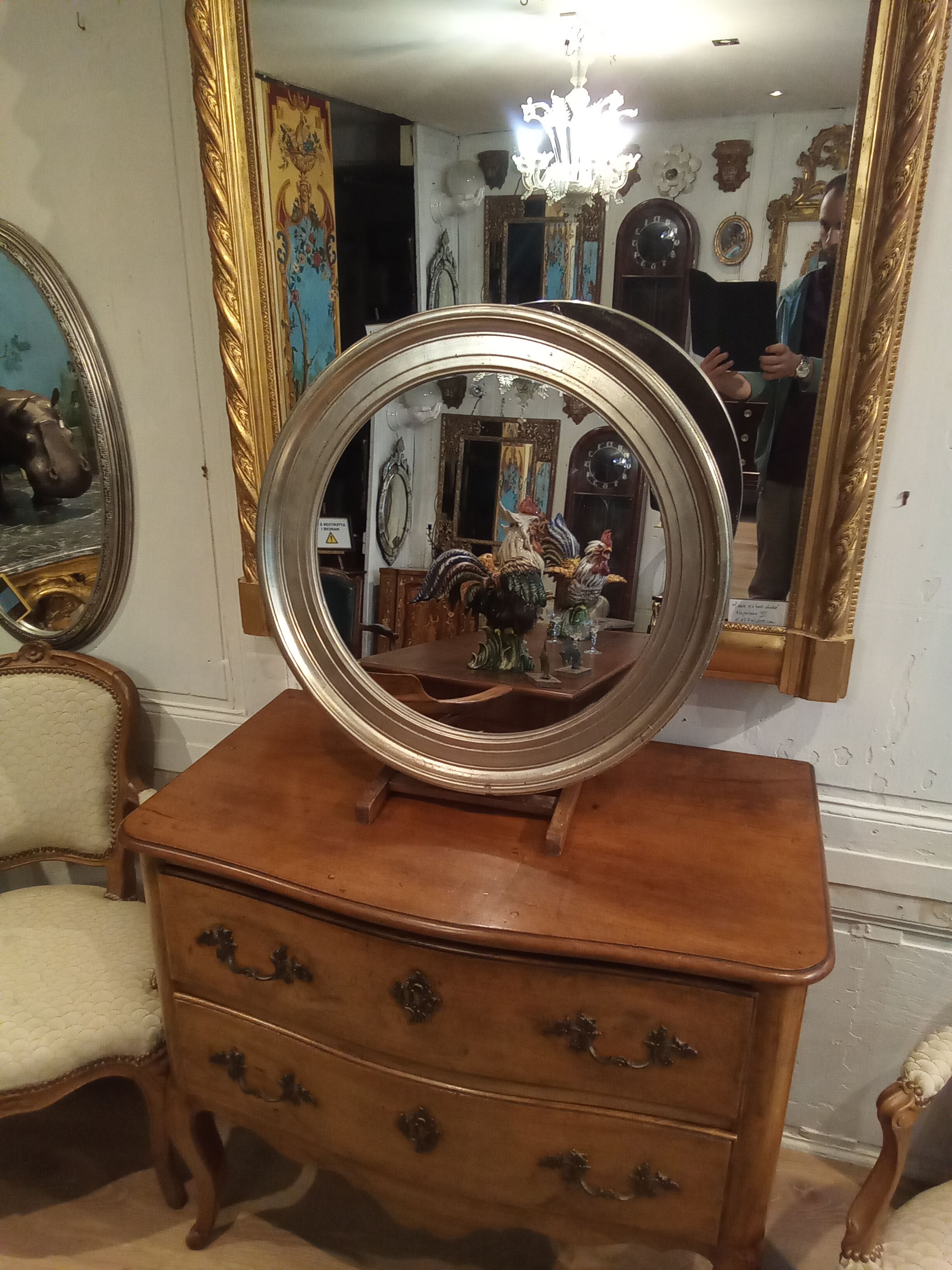 Silver round mirror 64cm