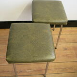 Duo of vintage stools in chrome and green skai