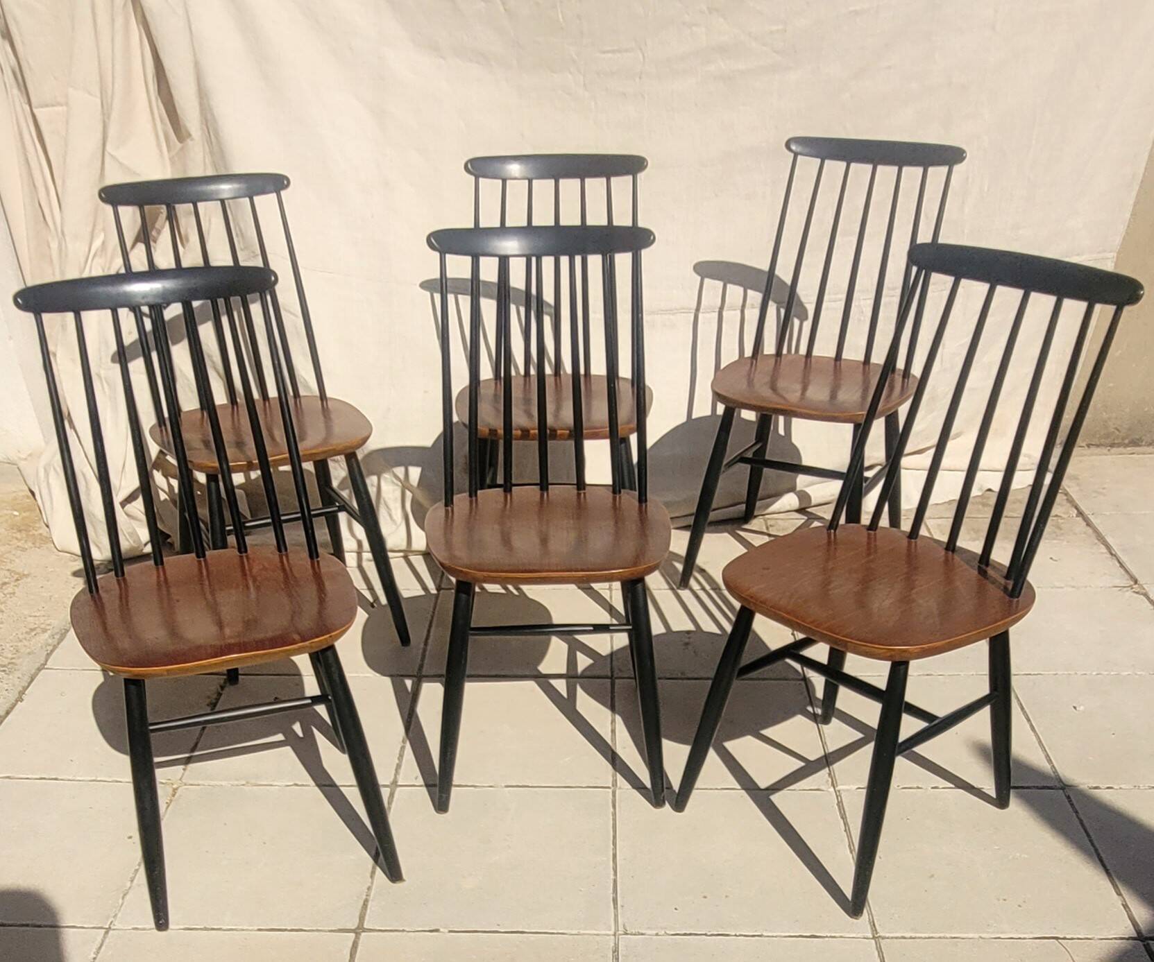 6 Vintage Scandinavian Fanett Chairs by Tapiovaara from the 1960s