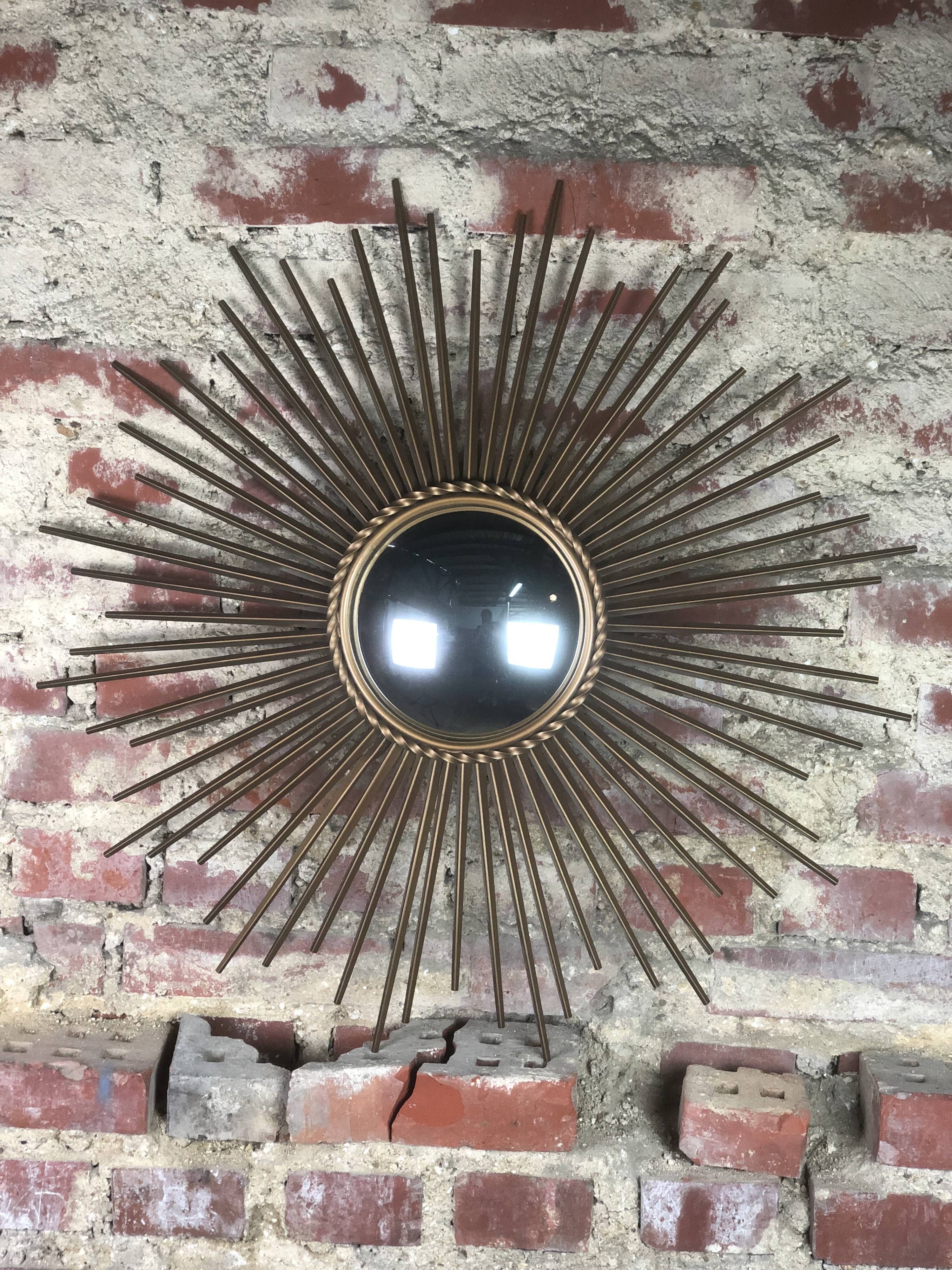 Vintage sun mirror Chaty Vallauris signed with witch's eye Diam 70 cm