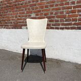 Set of 4 vintage Baumann chairs, in wood and white faux leather, model ESSOR.