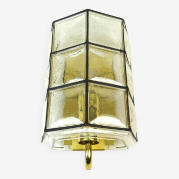 Mid Century Glashütte Limburg Wall Lamp Sconce Glass & Brass Germany 1960