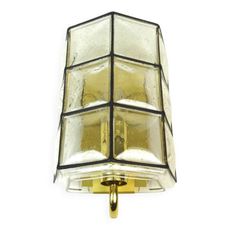 Mid Century Glashütte Limburg Wall Lamp Sconce Glass & Brass Germany 1960