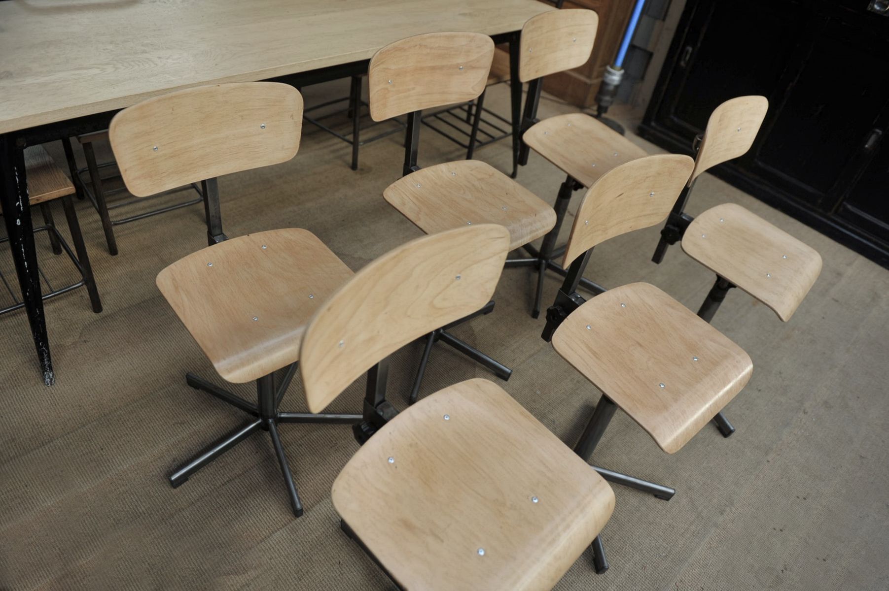 Industrial rotary and adjustable workshop chairs 1950s